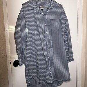Blue Striped Mini Shirt Dress